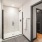 a bathroom with a glass shower